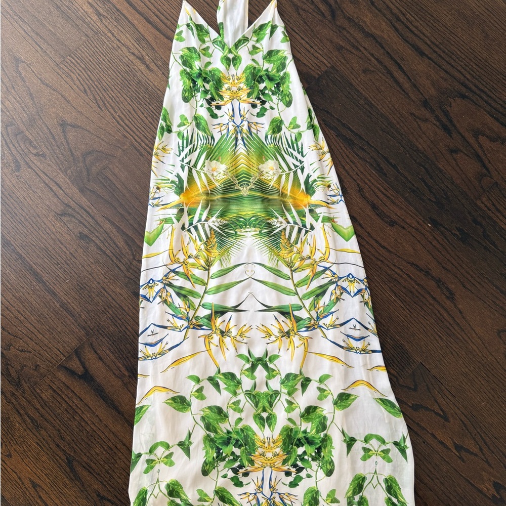 Alice + Olivia Leaf Print Dress in Green and Yellow